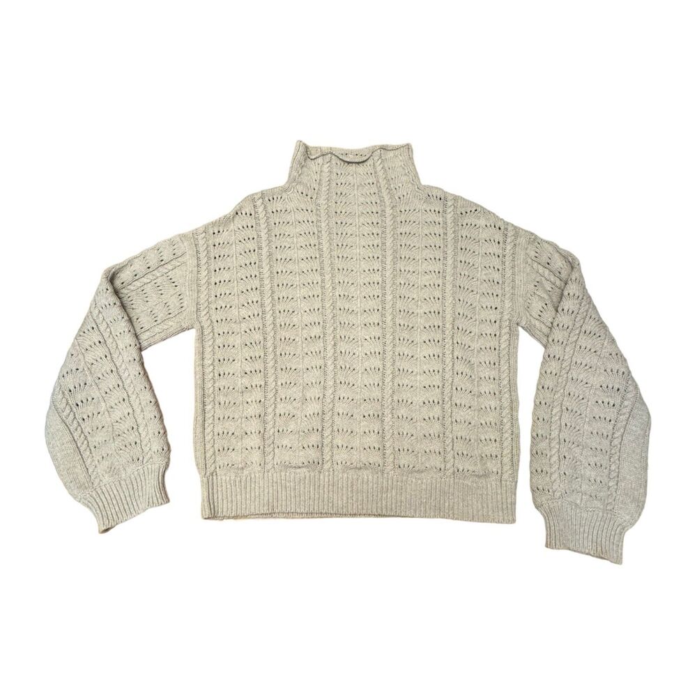 Lovers + Friends Sweater Women's Size S Gray Mock Neck Open Stitch Pullover L/S